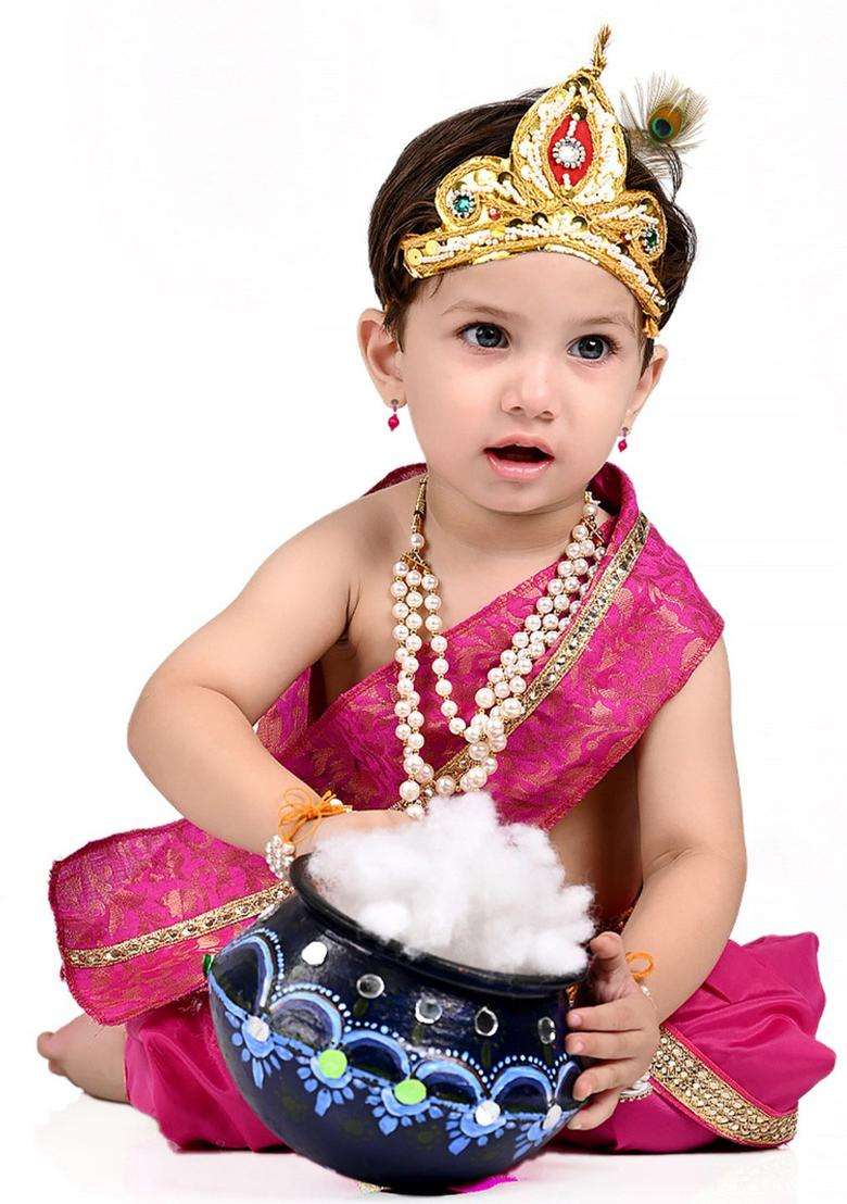Pink Embellished Silk Costume For Boys  - Indya