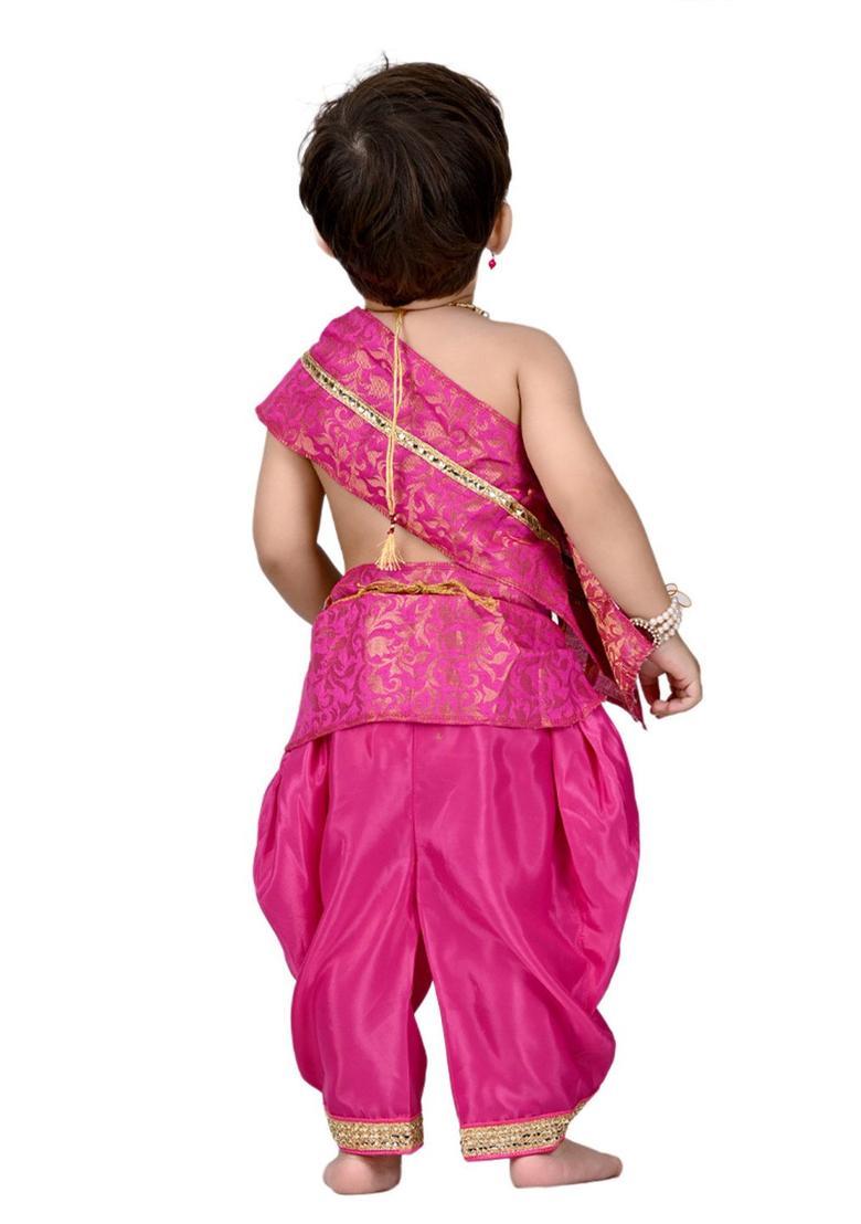Pink Embellished Silk Costume For Boys  - Indya