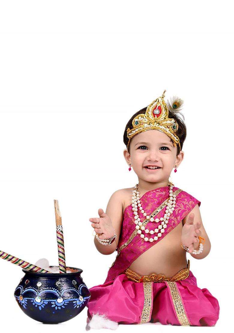 Pink Embellished Silk Costume For Boys  - Indya