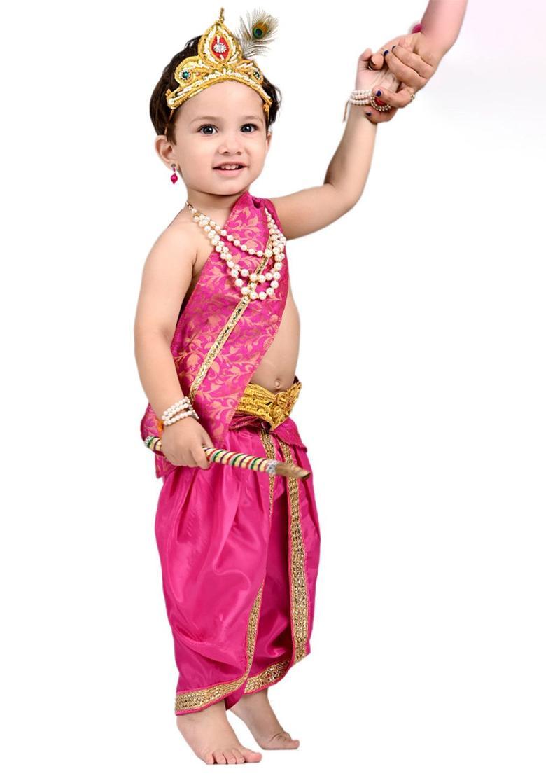 Pink Embellished Silk Costume For Boys  - Indya