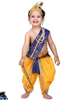 Blue Woven Design Silk Costume For Boys 