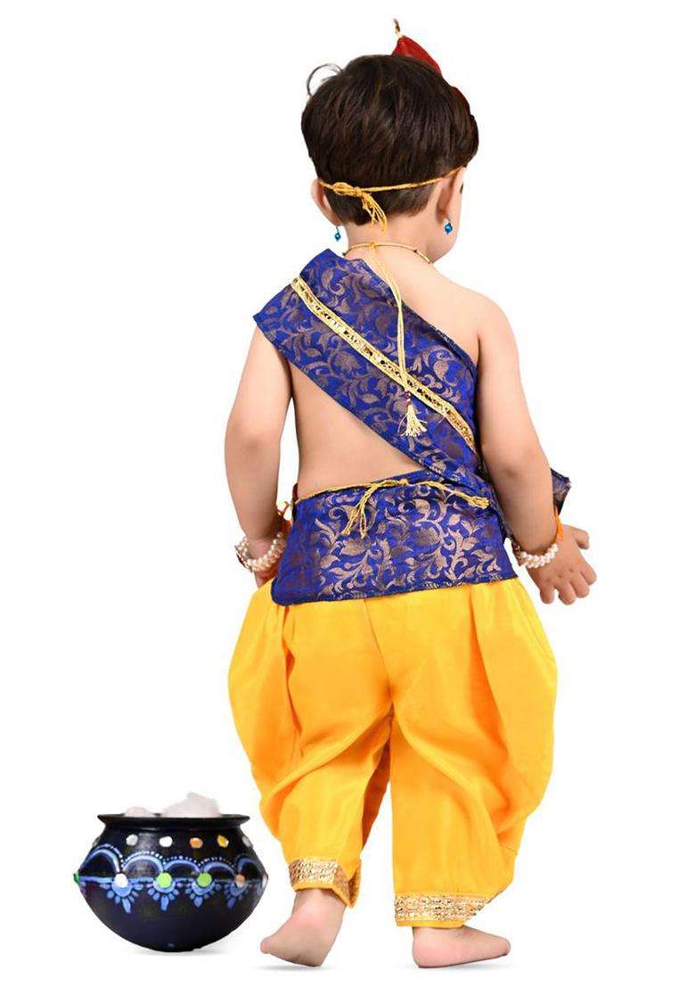 Blue Woven Design Silk Costume For Boys  - Indya