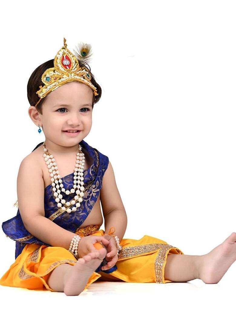 Blue Woven Design Silk Costume For Boys  - Indya