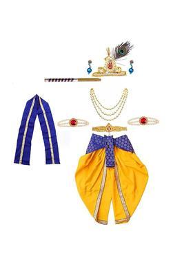Blue Colourblocked Silk Costume For Boys 