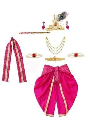 Magenta Colourblocked Silk Costume For Boys 