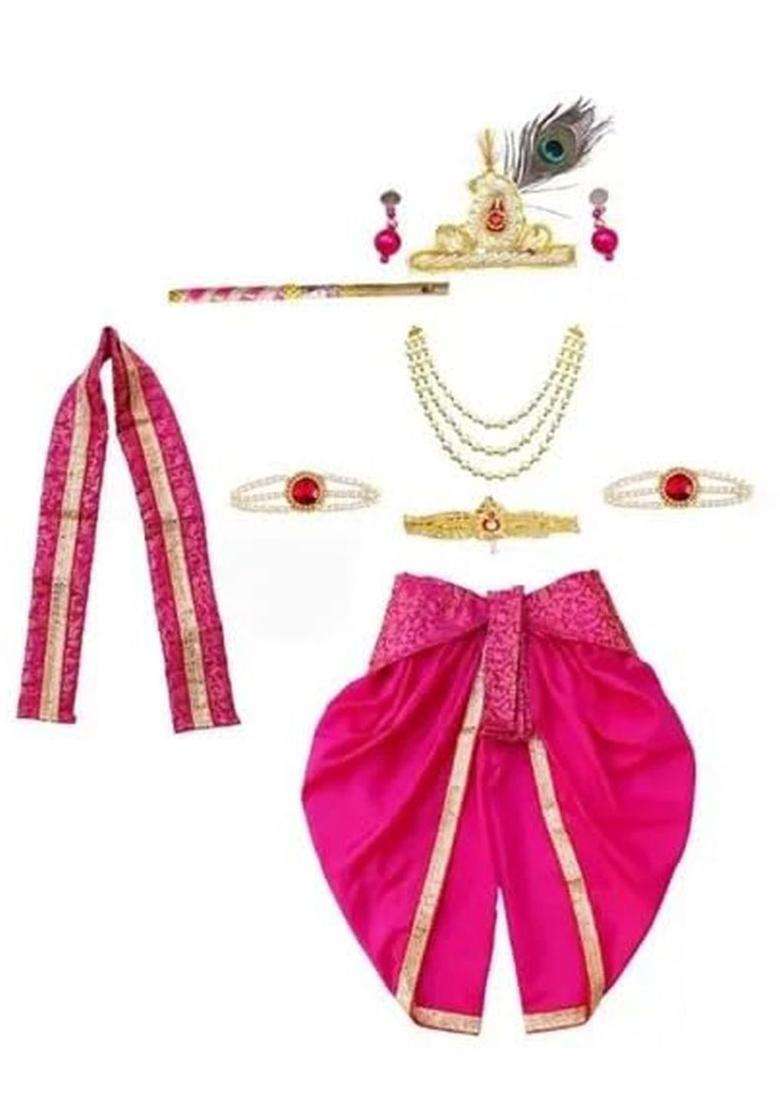 Magenta Colourblocked Silk Costume For Boys  - Indya