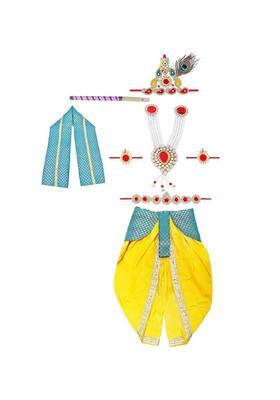 Yellow Colourblocked Silk Costume For Boys 