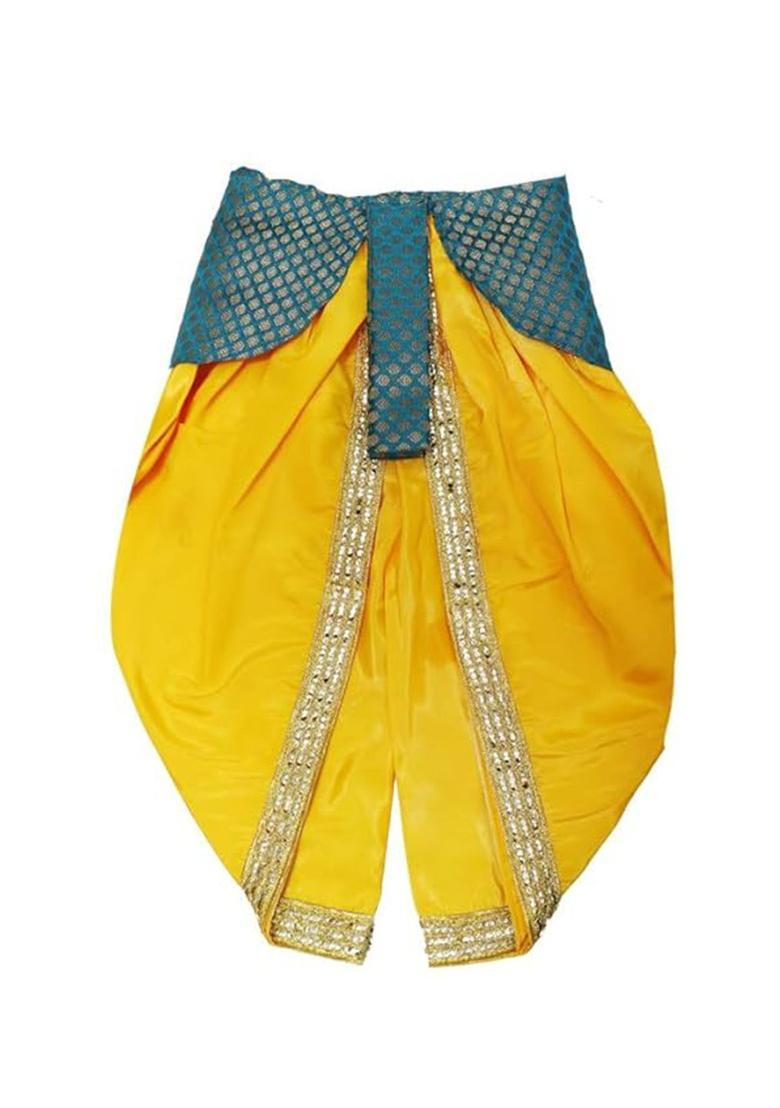 Yellow Colourblocked Silk Costume For Boys  - Indya