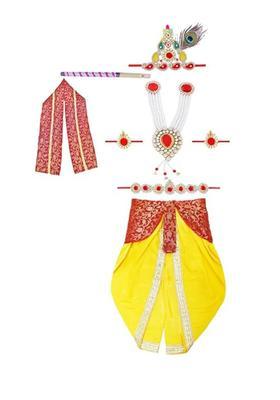 Yellow Embellished Silk Costume For Boys 