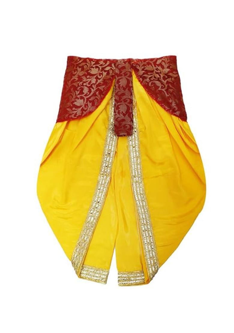 Yellow Embellished Silk Costume For Boys  - Indya