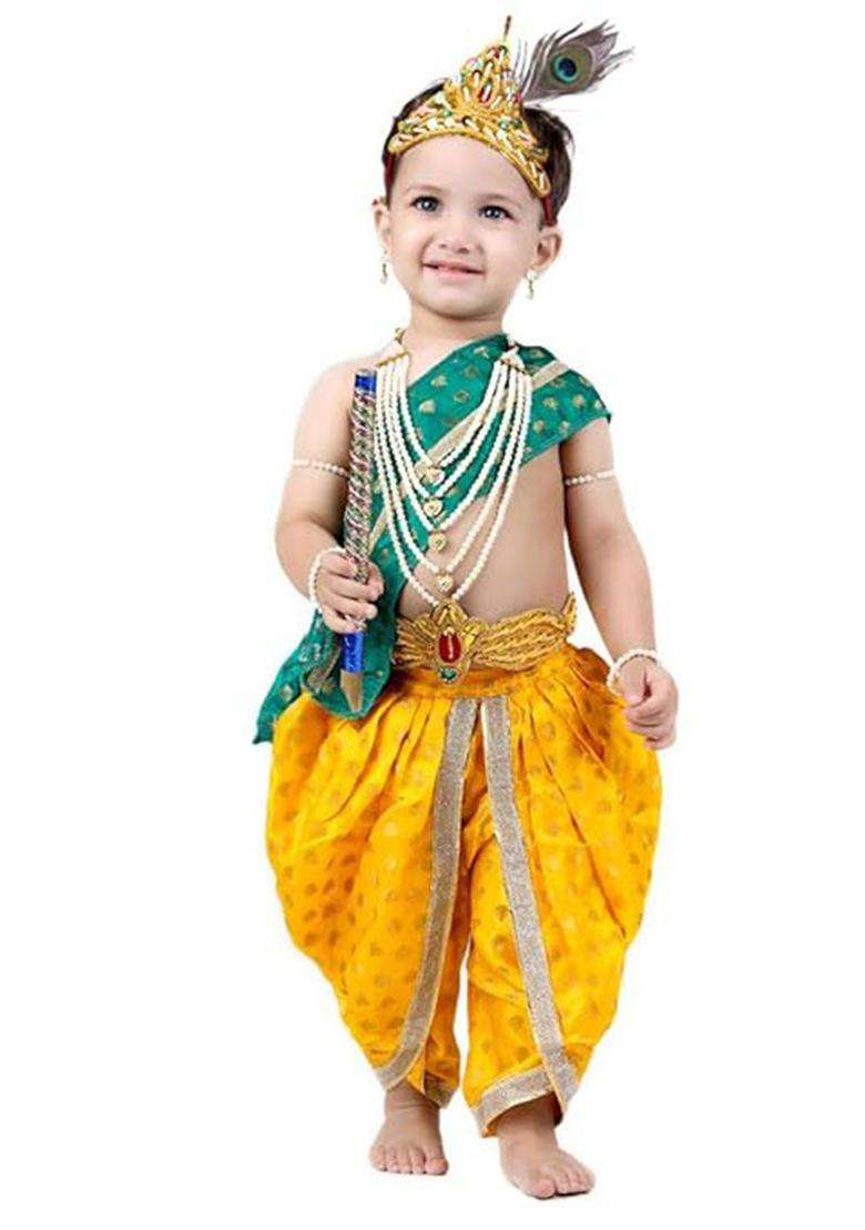 Green Woven Design Silk Costume For Boys  - Indya