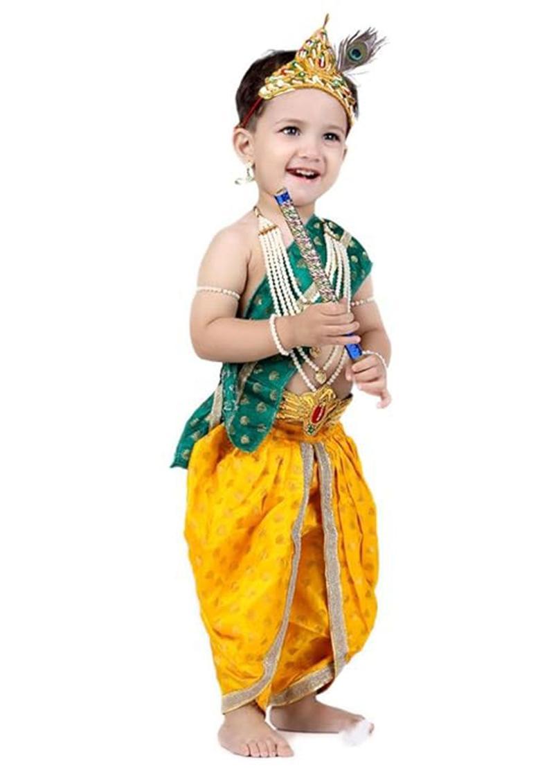 Green Woven Design Silk Costume For Boys  - Indya
