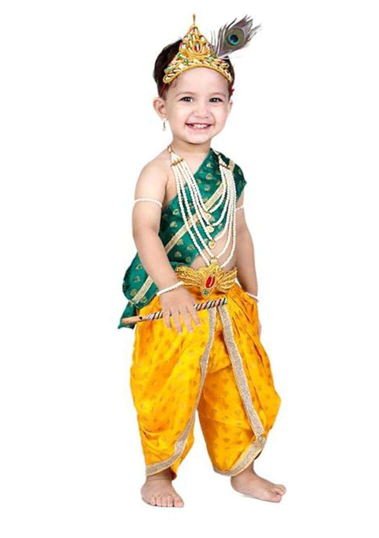 Green Woven Design Silk Costume For Boys  - Indya