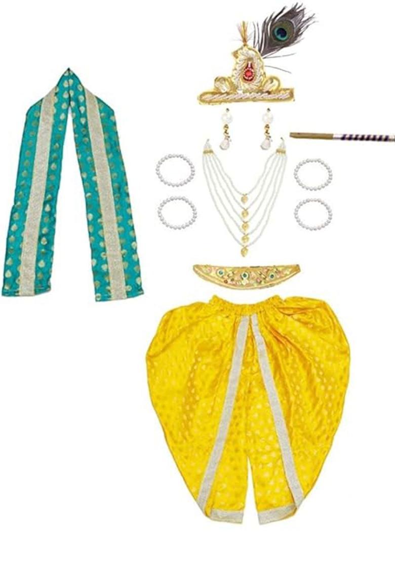 Green Woven Design Silk Costume For Boys  - Indya