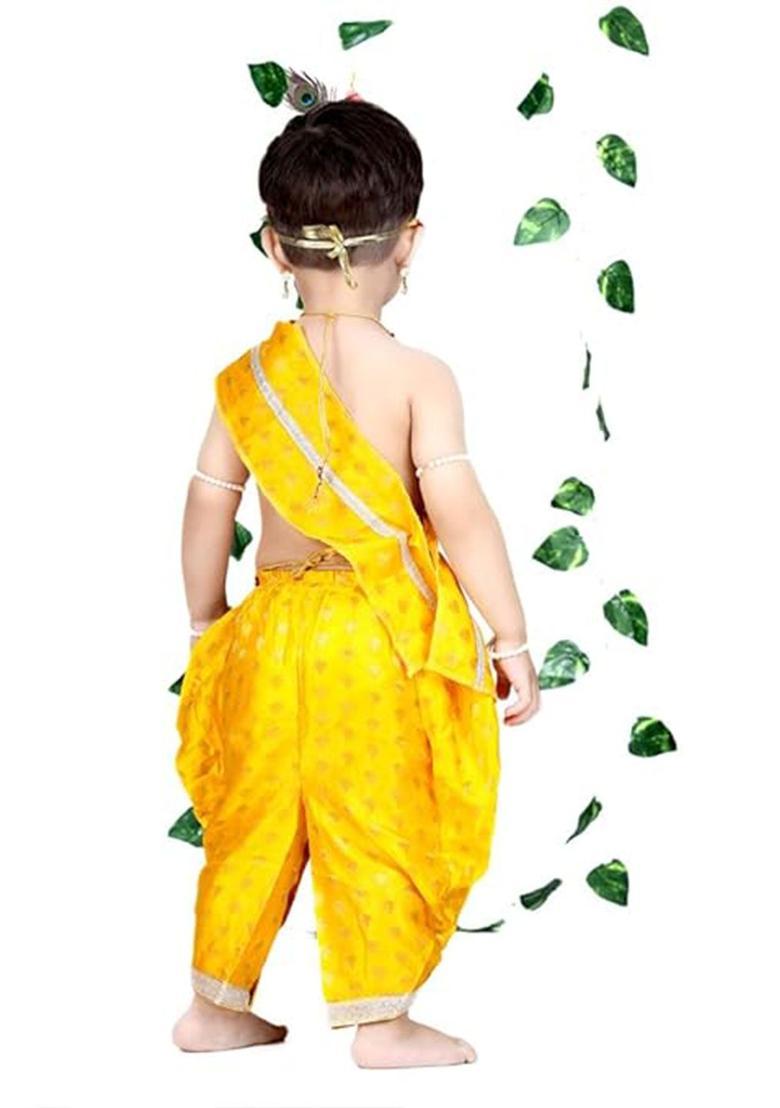 Yellow Embellished Silk Costume For Boys  - Indya