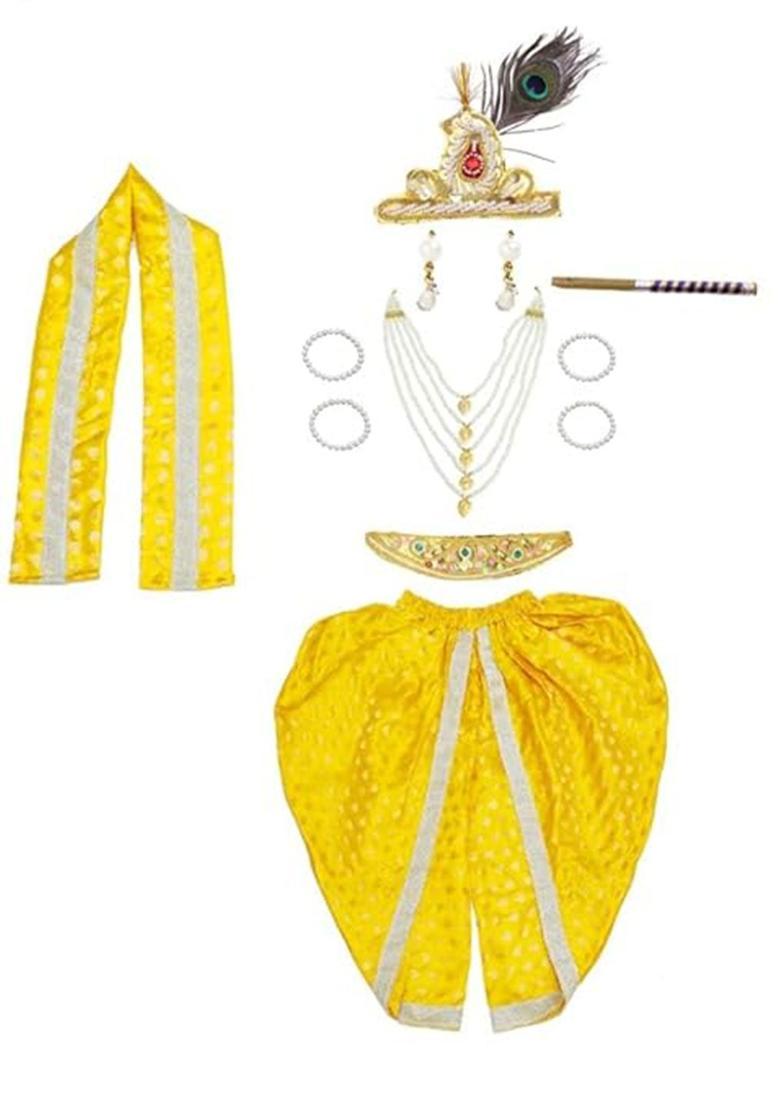 Yellow Embellished Silk Costume For Boys  - Indya