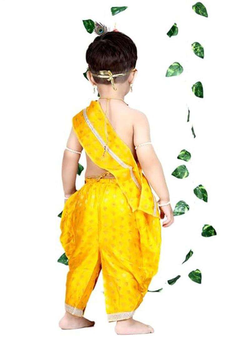Yellow Embellished Silk Costume For Boys  - Indya