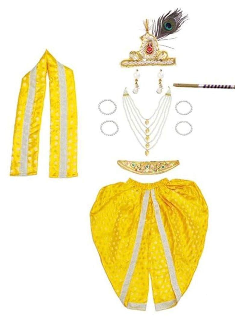 Yellow Embellished Silk Costume For Boys  - Indya