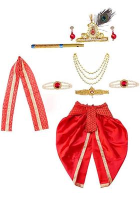 Red Embellished Silk Costume For Boys 