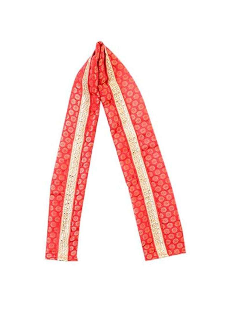 Red Embellished Silk Costume For Boys  - Indya