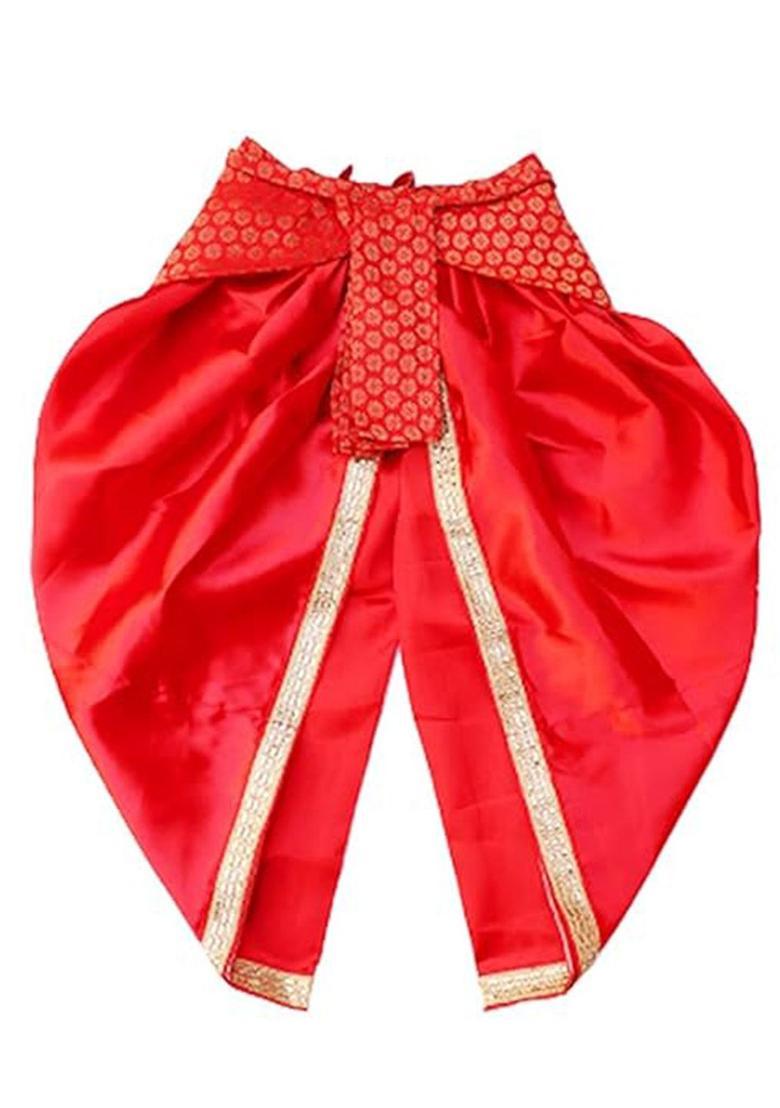 Red Embellished Silk Costume For Boys  - Indya