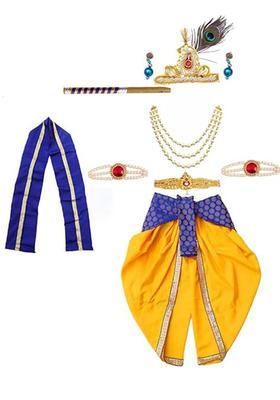 Blue Embellished Silk Costume For Boys 