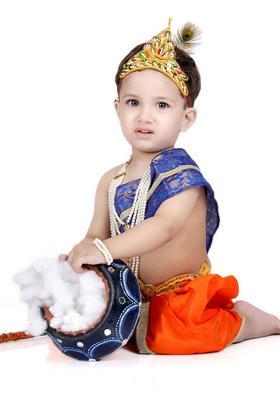 Orange Embellished Silk Costume For Boys 