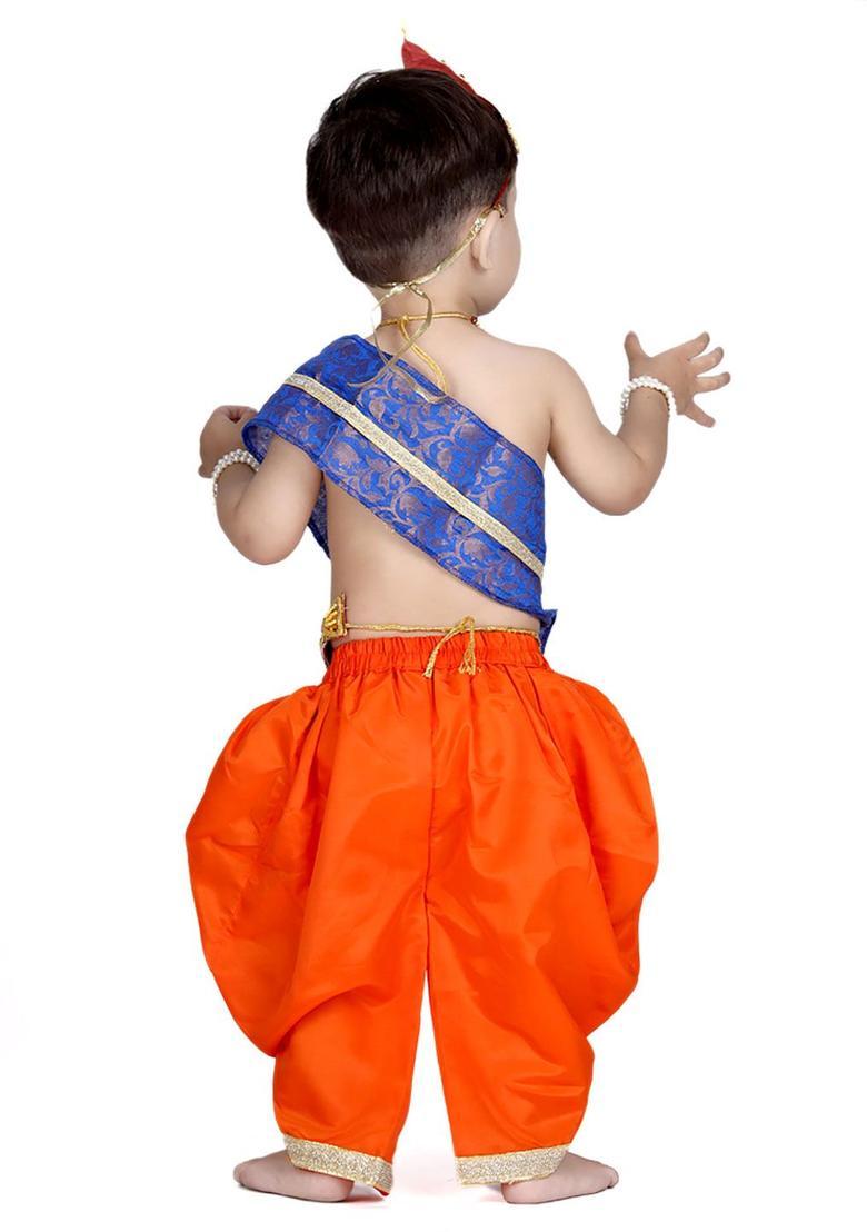 Orange Embellished Silk Costume For Boys  - Indya