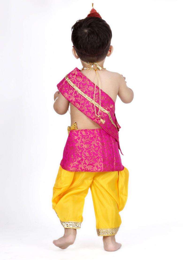 Yellow Embellished Silk Costume For Boys  - Indya