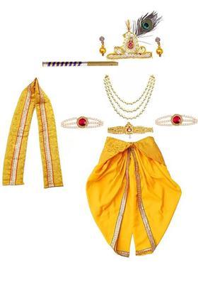Yellow Embellished Silk Costume For Boys 