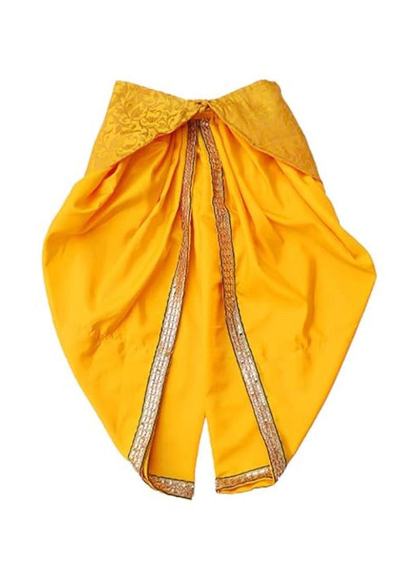 Yellow Embellished Silk Costume For Boys  - Indya
