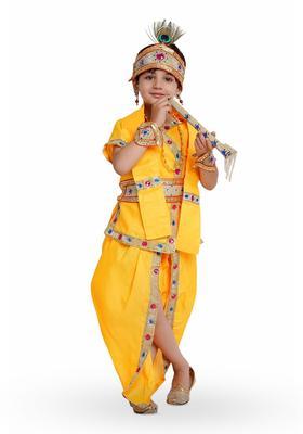 Yellow Embellished Cotton Costume For Boys 