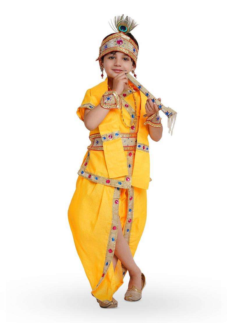 Yellow Embellished Cotton Costume For Boys  - Indya
