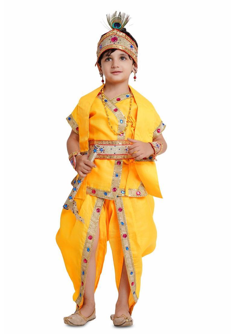 Yellow Embellished Cotton Costume For Boys  - Indya