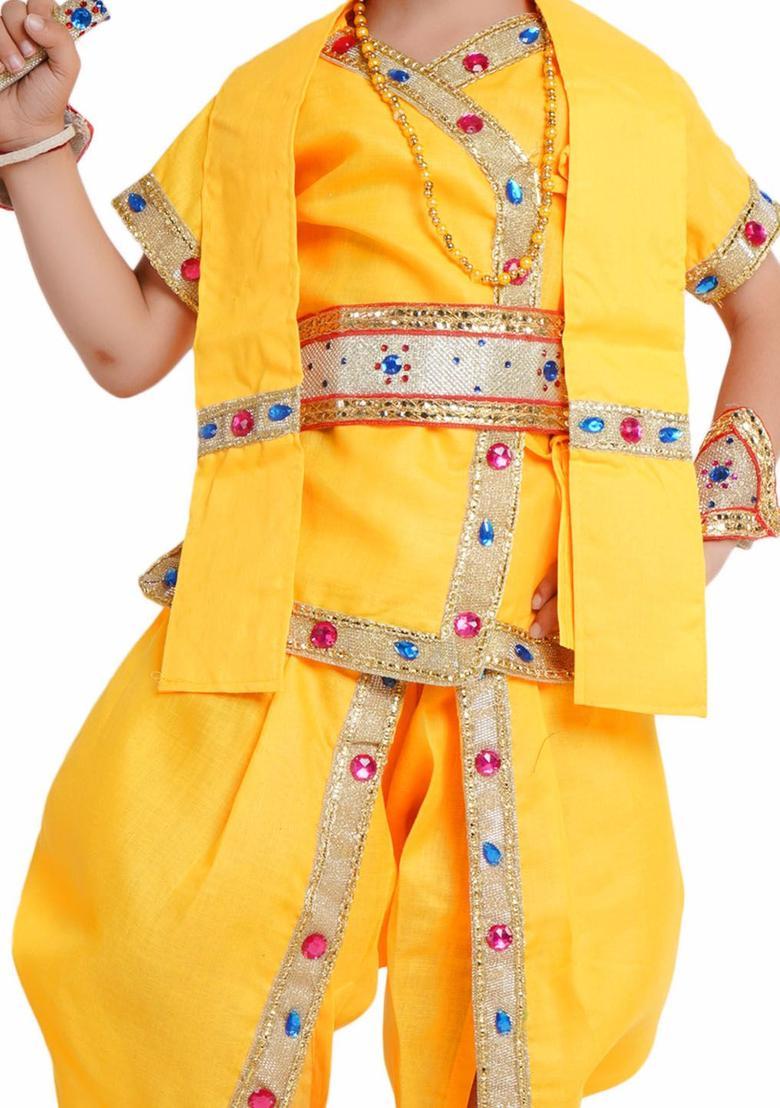 Yellow Embellished Cotton Costume For Boys  - Indya