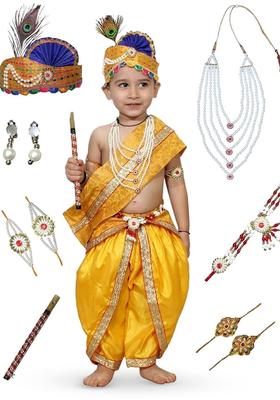 Yellow Solid Silk Costume For Boys 