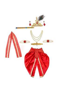 Red Colourblocked Silk Costume For Boys 