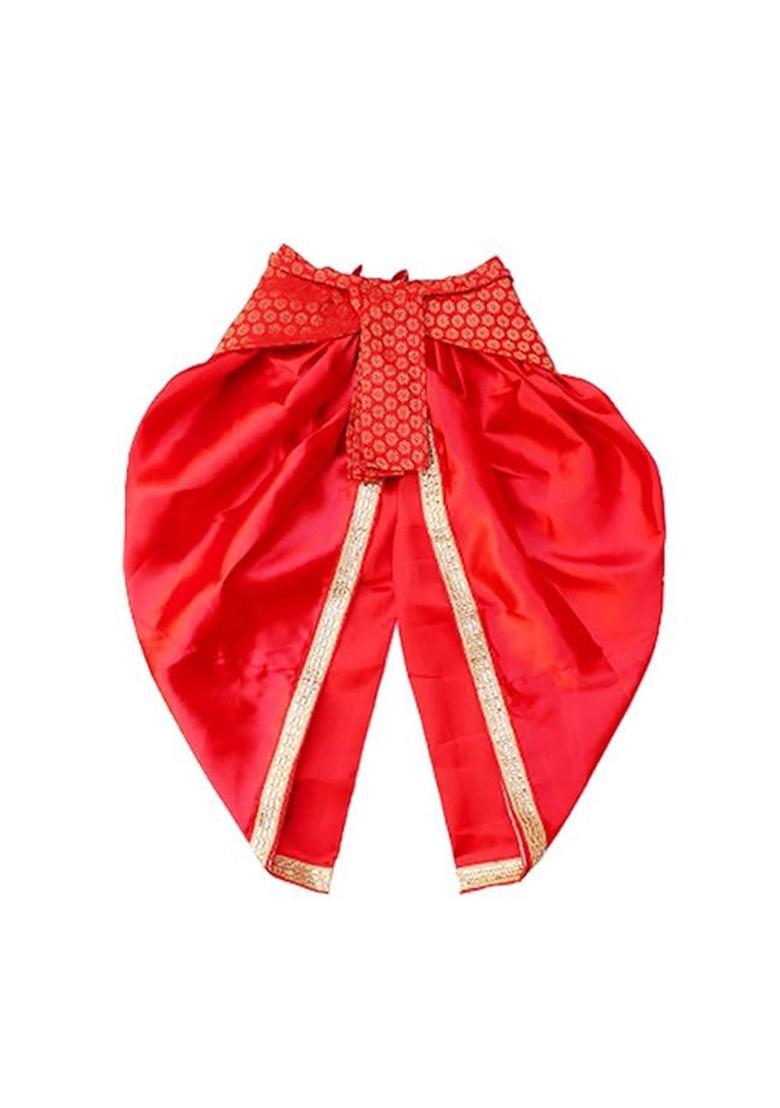 Red Colourblocked Silk Costume For Boys  - Indya
