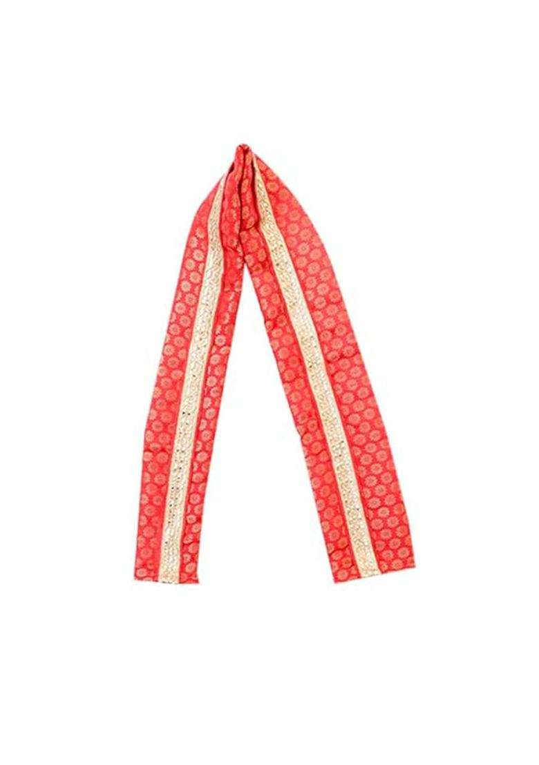 Red Colourblocked Silk Costume For Boys  - Indya