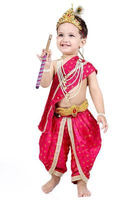 Magenta Embellished Silk Costume For Boys 