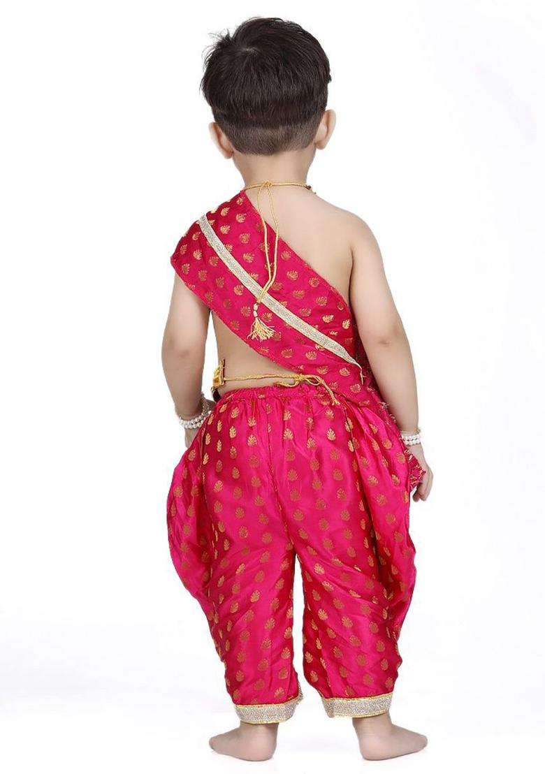 Magenta Embellished Silk Costume For Boys  - Indya