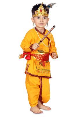 Yellow Printed Cotton Costume For Boys 