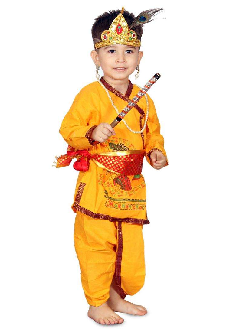 Yellow Printed Cotton Costume For Boys  - Indya