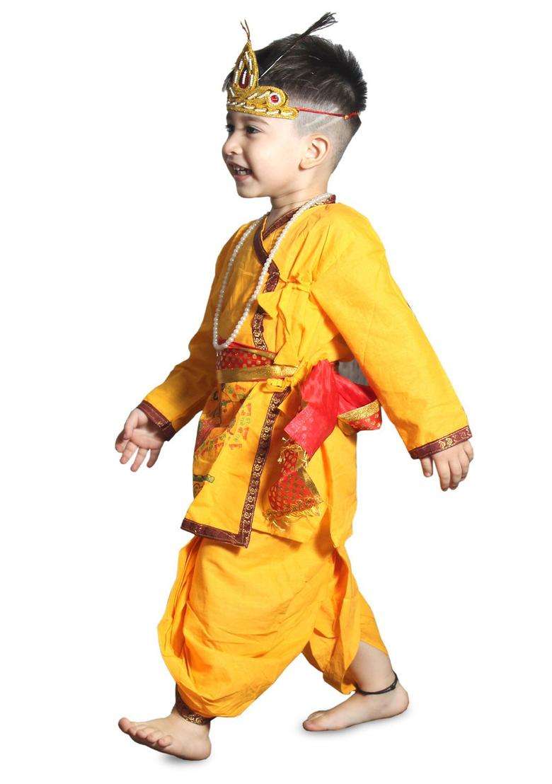 Yellow Printed Cotton Costume For Boys  - Indya