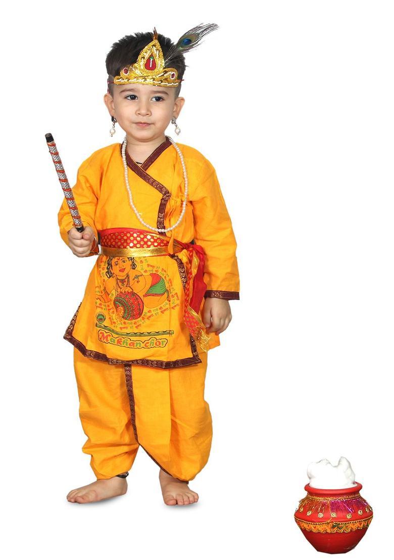 Yellow Printed Cotton Costume For Boys  - Indya