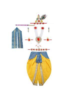 Yellow Woven Design Silk Costume For Boys 