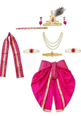 Magenta Woven Design Cotton Costume For Boys 