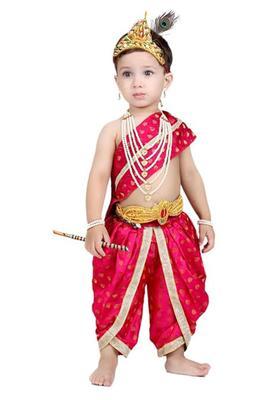Magenta Colourblocked Silk Costume For Boys 