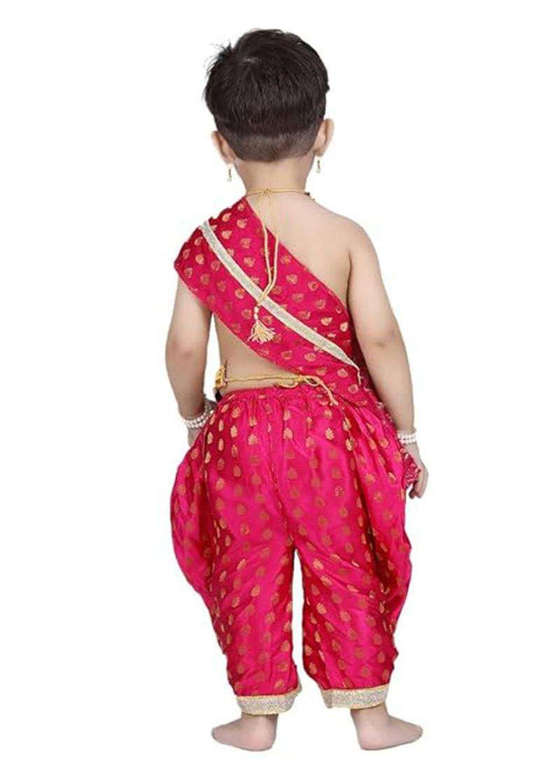 Magenta Colourblocked Silk Costume For Boys  - Indya