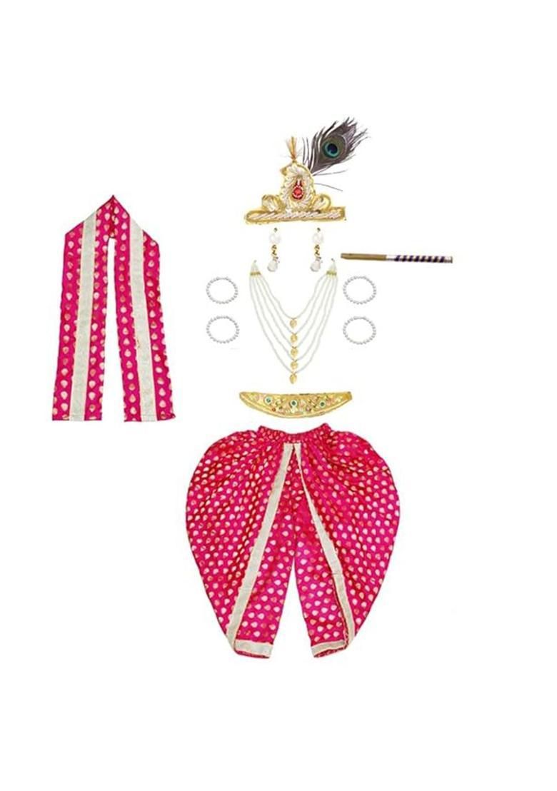 Magenta Colourblocked Silk Costume For Boys  - Indya